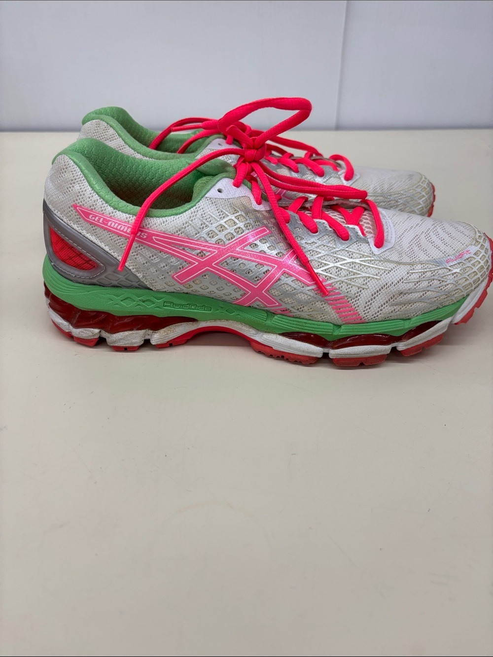 ASICS Women's White Pink Green Running Sneakers - Picture 3 of 9
